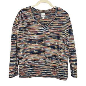 NIC+ZOE Sweater Size Large Multicolor Stripe Marissa Mixed Up V Neck Pullover